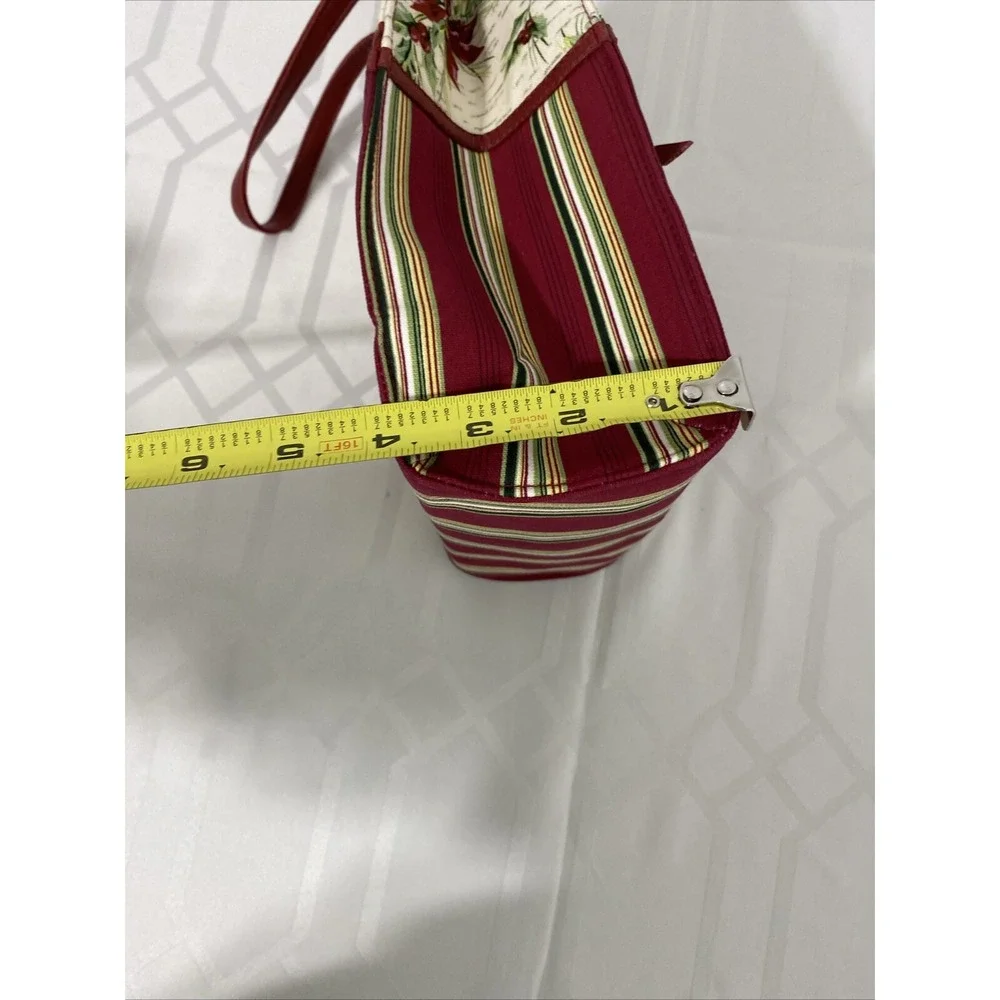 VintageLongaberger Bag Red Stripe Poinsettia‎ Gift Holiday Tote Gift Bag